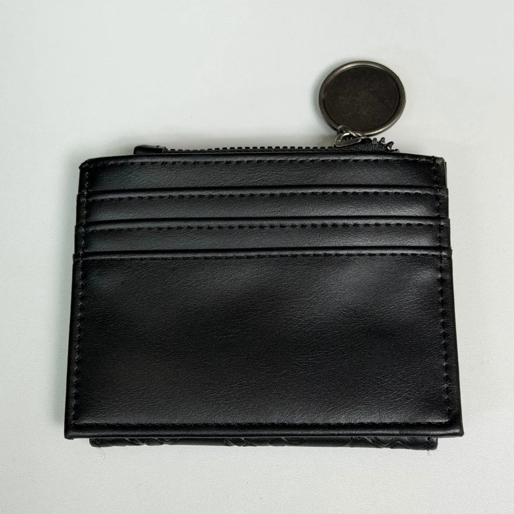 Ed Hardy Black Embossed Monogram Bifold Wallet Skull Zipper Pull ID Window Y2K